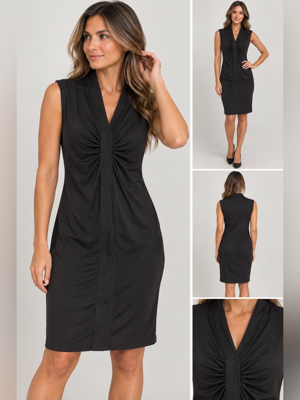 Sleeveless Kenneth Cole Black Ruched Front Dress Medium